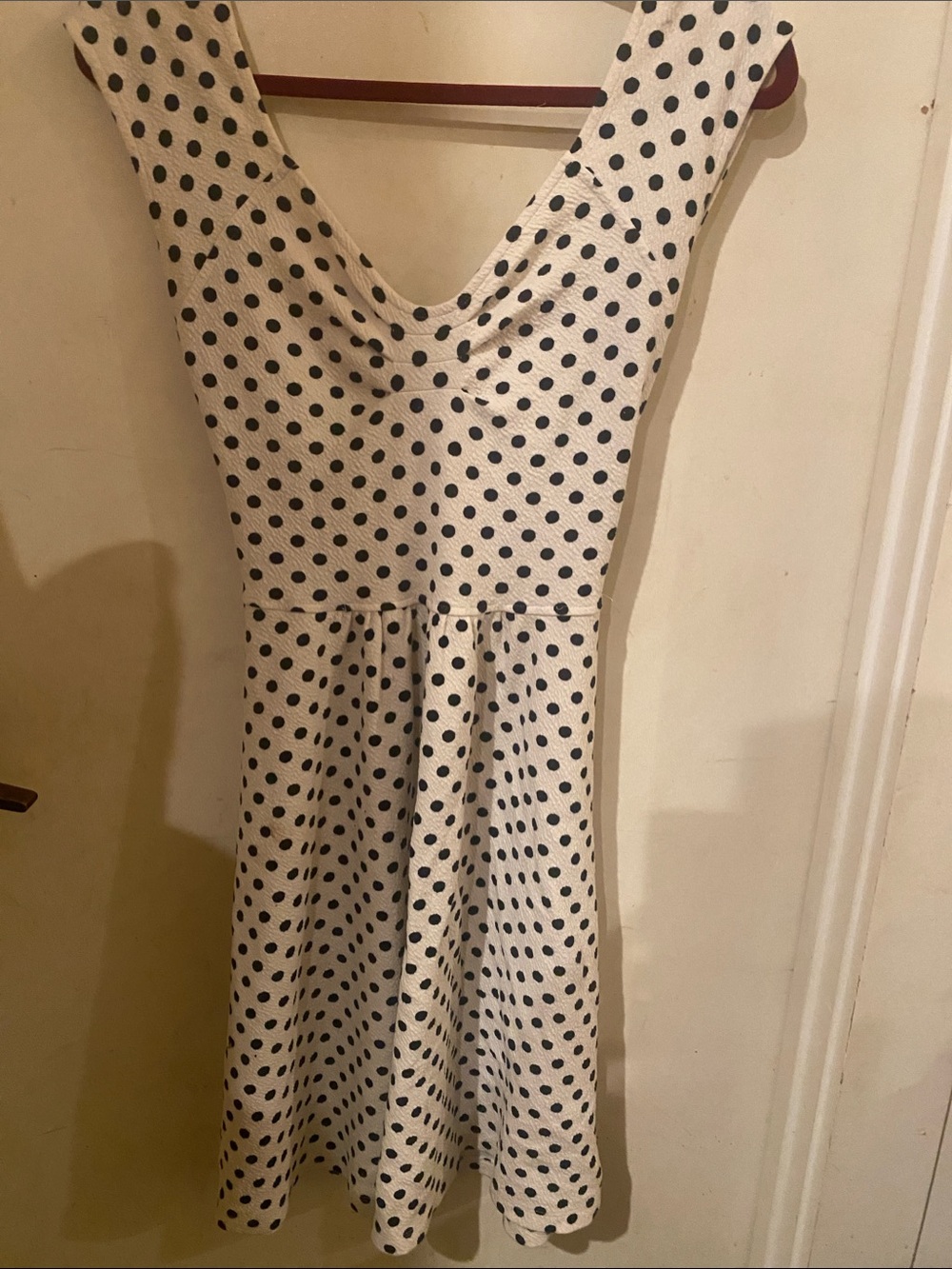Polka Dot Sleeveless Fit-and-Flare Dress - White with Black Dots